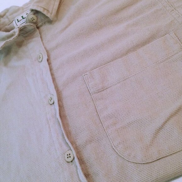 Vintage 80s L.L. Bean Coolweave Shirt Top Lady-M Cotton ButtonUp SSL Vents Tan - Picture 6 of 16